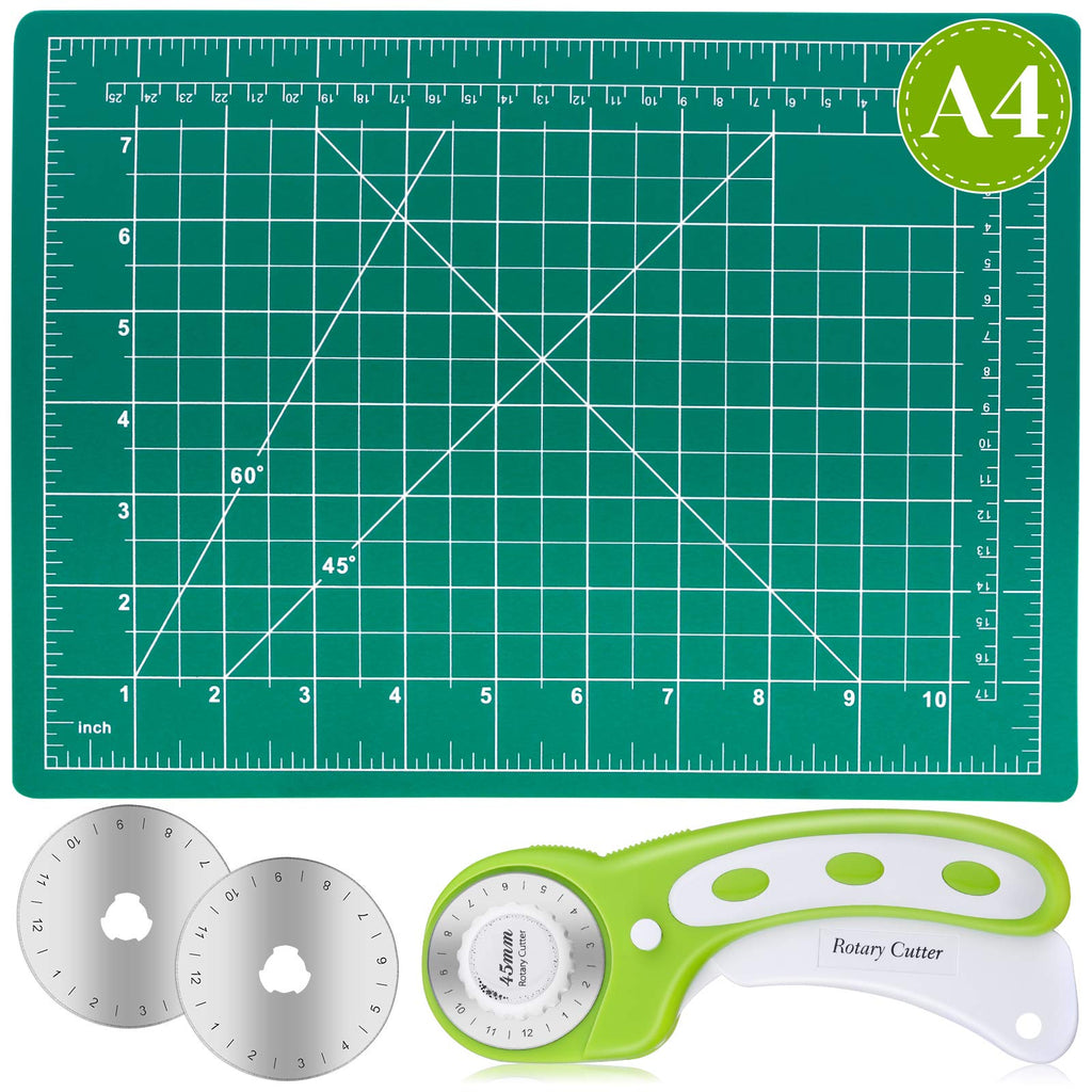 Rotary Cutter Set, Audab Self Healing Sewing Mats Rotary Cutter and Mat 45mm Rotary Fabric Cutter Set with 2 Blades Rotary Cutting Mat for Crafts Fabric Quilting Hobby (9" x 12" (A4)) - NewNest Australia