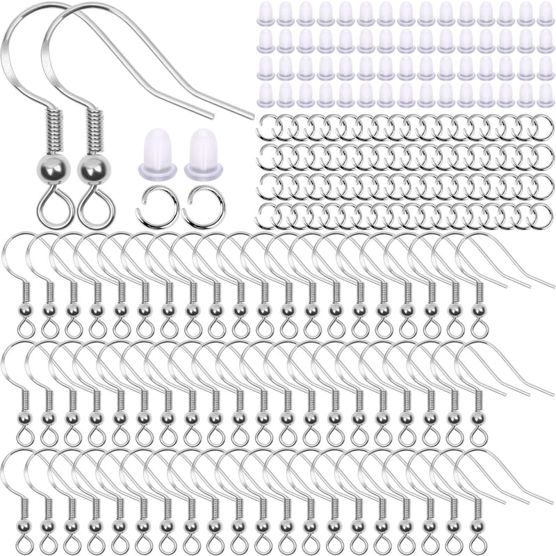 Hypoallergenic Earring Hooks, Thrilez 600Pcs Earring Making Kit with Hypoallergenic Earring Hooks, Jump Rings and Clear Rubber Earring Backs for DIY Jewelry Making (Silver) Silver - NewNest Australia