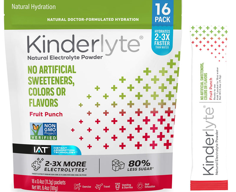 Kinderlyte Electrolyte Powder, Rapid Hydration, Easy Open Packets, Supplement Drink Mix (Fruit Punch, 16 Count) Fruit Punch 0.4 Ounce (Pack of 16) - NewNest Australia
