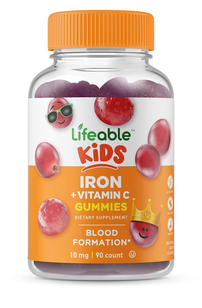 Lifeable Iron for Kids – with Vitamin C – 10mg – Great Tasting Natural Flavor Gummy Supplement – Gluten Free Vegetarian GMO-Free Chewable – for Anemic and Iron Deficient – for Children – 90 Gummies - NewNest Australia