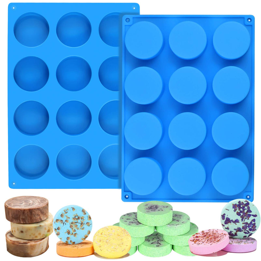 Palksky (2pcs) Silicone molds for Handmade Shower Steamer 12Cavity Large Round Soap Mold/ Cylinder Silicone Mold for Bath Bomb, Beeswax, Lotion Bars Blue - NewNest Australia