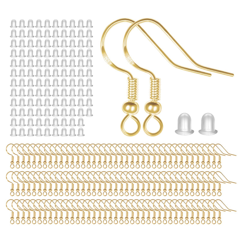 925 Sterling Gold Earring Hooks 120 PCS/60 Pairs, Ear Wires Fish Hooks, Hypo-allergenic Jewelry Findings Parts with 120 PCS Clear Silicone Earring Backs Stoppers for DIY Jewelry Making - NewNest Australia