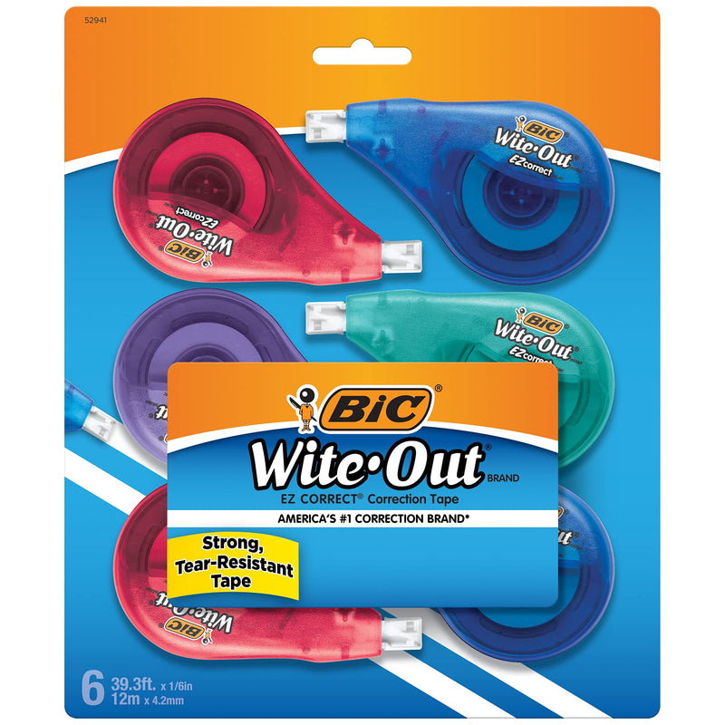 BIC Wite-Out Brand EZ Correct Correction Tape, White, Fast, Clean & Easy To Use, Tear-Resistant Tape, 6-Count - NewNest Australia