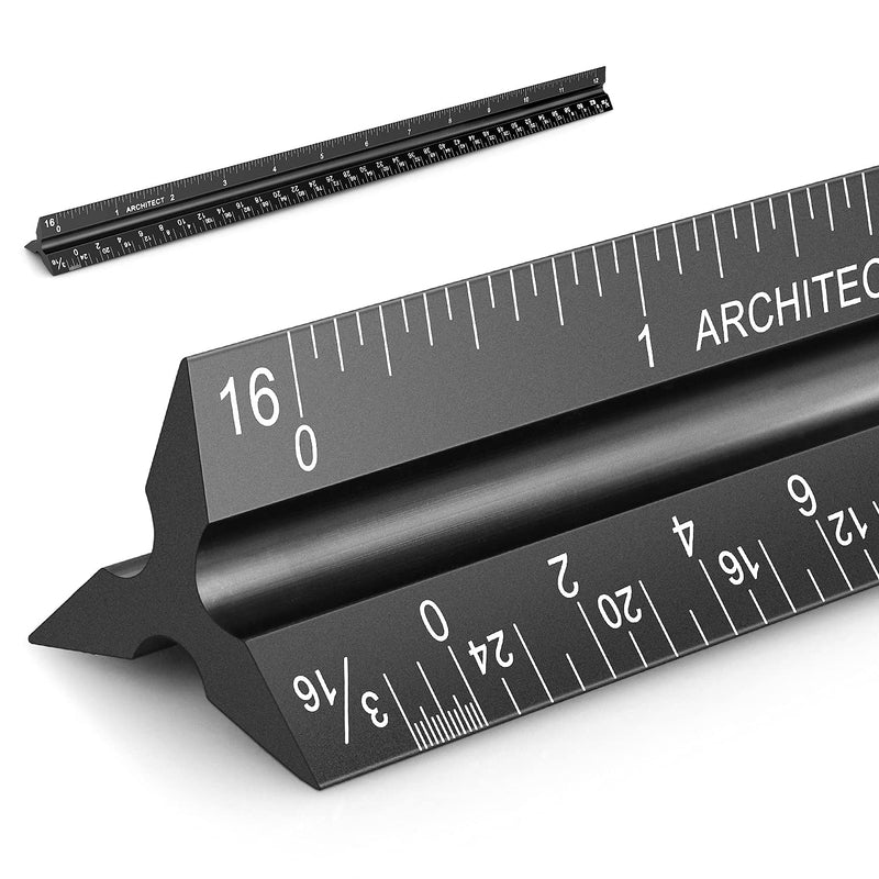 12" Architectural Scale Ruler Aluminum Architect Scale Triangular Scale Ruler for Architects, Draftsman, Students and Engineers, Black - NewNest Australia