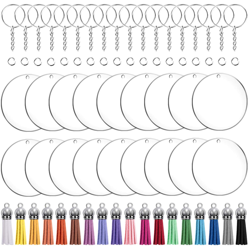 Duufin 72 Pieces Key Ring Acrylic Blanks Keychain Tassels Set 3 Inch Round Clear Arylic Keychain Blanks Key Rings with Chain Jump Rings and Colorful Keychain Tassels for DIY and Craft - NewNest Australia