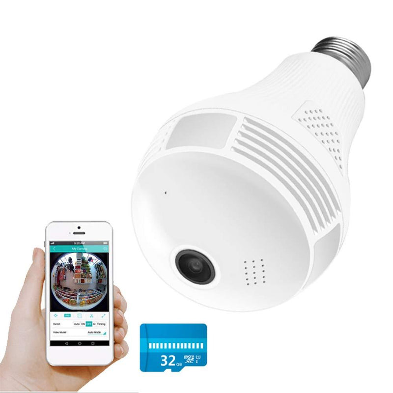 WiFi Camera, Include 32gb Card 1080P WiFi Security Camera, 2mp Wireles IP Led Cam,360 Degrees Panoramic vr Home Surveillance Cameras, Motion Detection/Night Vision/Alarm (White) White - NewNest Australia