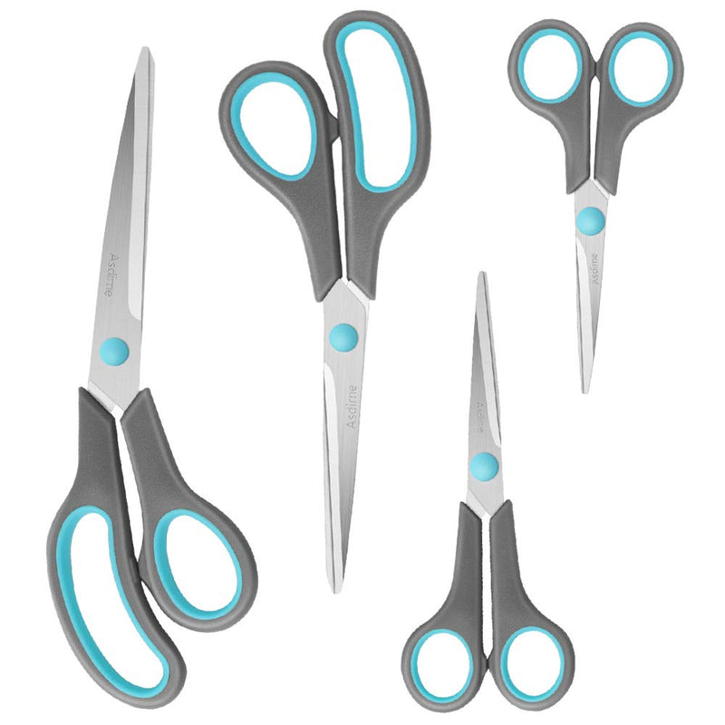 Asdirne Scissors Set of 4, Premium Stainless Steel Razor Blades, Ergonomic Semi-Soft Rubber Grip, Suitable for School, Office and Family Daily Use, 5.4/6.4/8.5/9.6inch, Blue&Gray - NewNest Australia