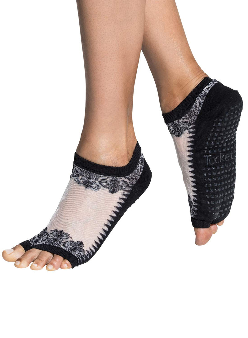 Tucketts Flow Toeless Non-Slip Grip Socks - Yoga, Barre, Pilates, Gym, Home & Leisure, Pedicure - Size 6-9, Black Sheer Small-Large - NewNest Australia