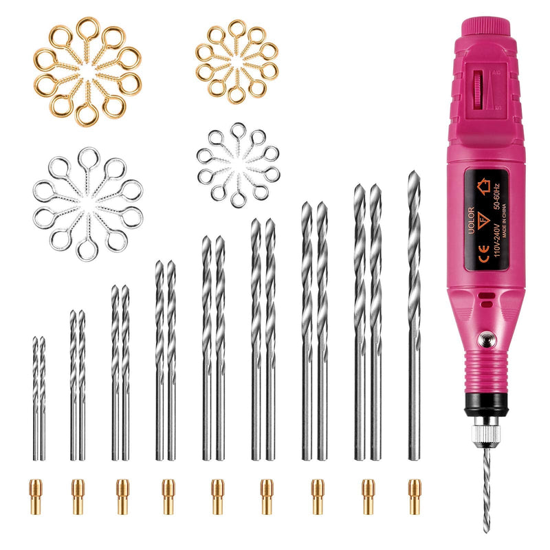 Uolor Electric Corded Hand Drill Kit, Electrical Pin Vise Set with 17Pcs Drill Bits 10Pcs Collet and 200Pcs Screw Eye Pin for Wood Resin Plastic Polymer Clay Keychain Pendant Earring Jewelry Making - NewNest Australia