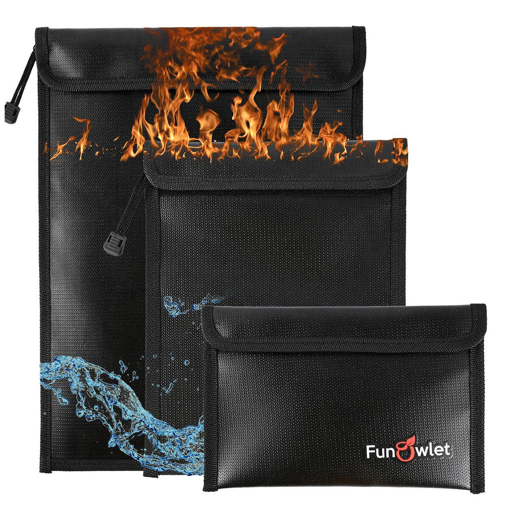 Fireproof Waterproof Money Document Bag - 3 Pack Safe Upgraded Zipper Bags, Fire & Water Resistant Storage Organizer Pouch for A4 A5 Documents Holder,File,Cash,Jewelry,Passport,Tablet,Laptop (Black) Black - NewNest Australia