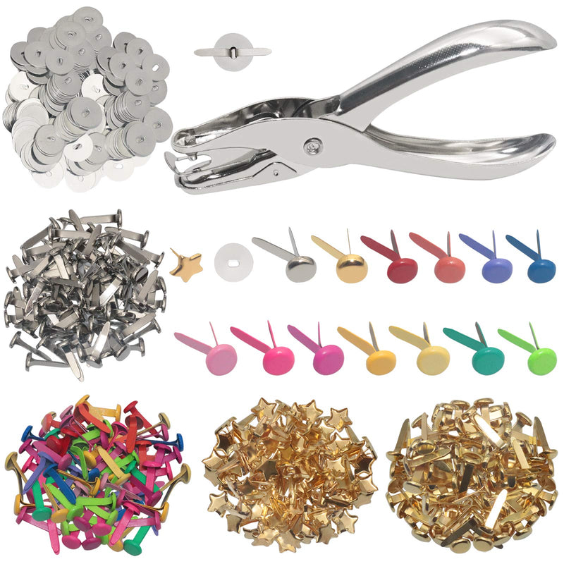 200 Pieces Paper Fasteners Brads, Multi Color Mini Brads Round Fasteners with 200 Pieces Silver Washers and Single Hole Metal Punch Pliers, Metal Paper Brads for Craft, Scrapbooking, DIY Supplies A - NewNest Australia