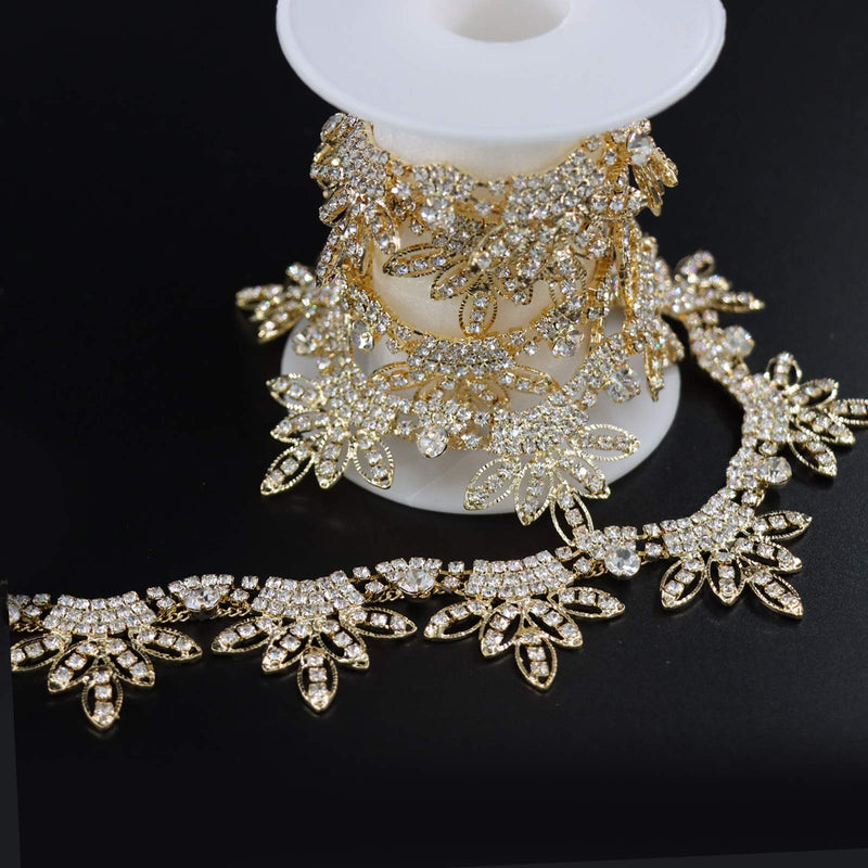 Jerler 1 Yard Tassel Rhinestone Trim Chain, Gold Fringe Rhinestone Applique for DIY Decoration and Bridal Embellishments, Ideal for Wedding Party, 1 Yard 1"Width - NewNest Australia