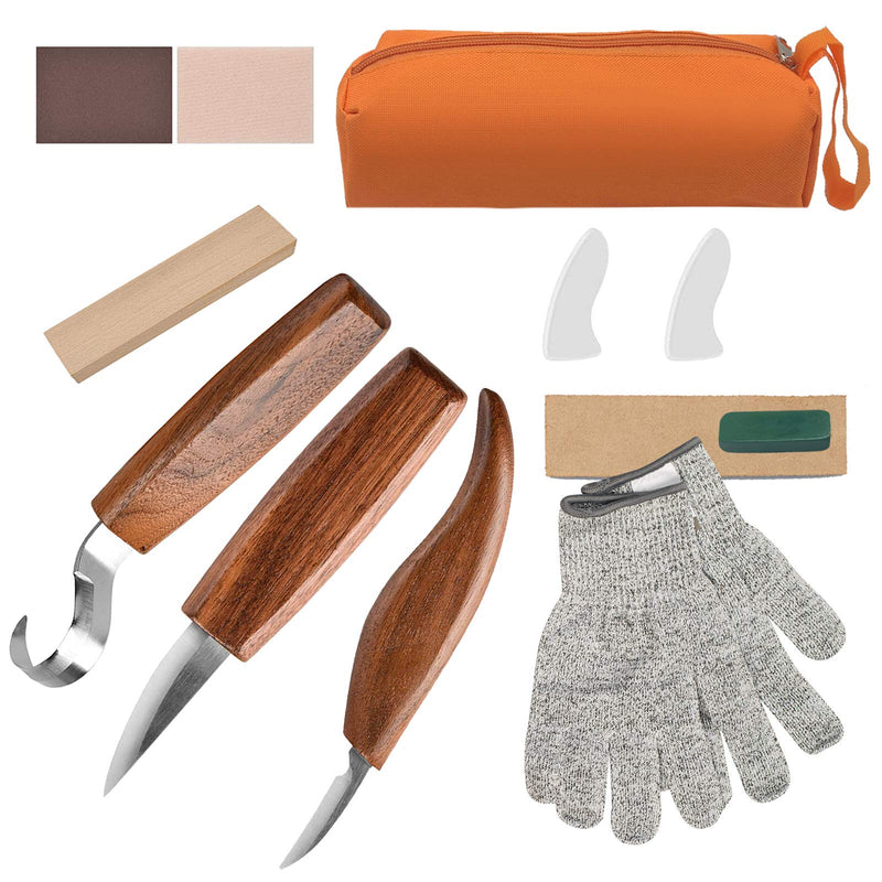 Olerqzer Wood Carving Tools for Beginners, 12-in-1 Wood Carving Kit with Carving Hook Knife, Whittling Knife, Chip Carving Knife, Gloves, Carving Knife Sharpener for Spoon, Bowl, Kuksa Cup - NewNest Australia