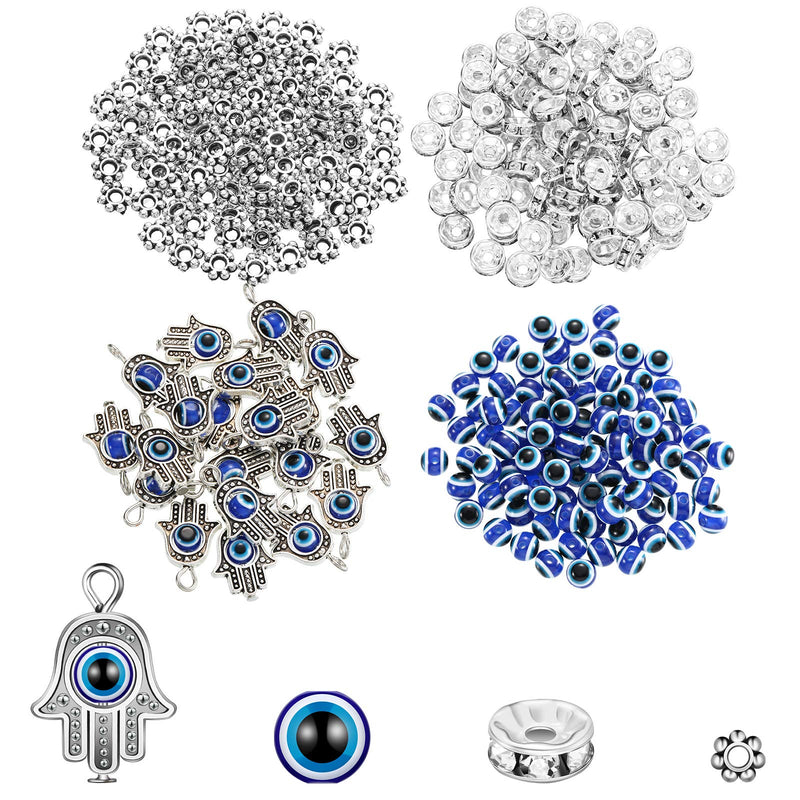 320 Pieces Evil Eye Charms Set Includes 100 Evil Eye Beads 20 Hand Evil Eye Charms 100 Czech Crystal Spacer Bead 100 Plum Shaped Charms Bead for DIY Jewelry Making (Antique Silver) Antique Silver - NewNest Australia