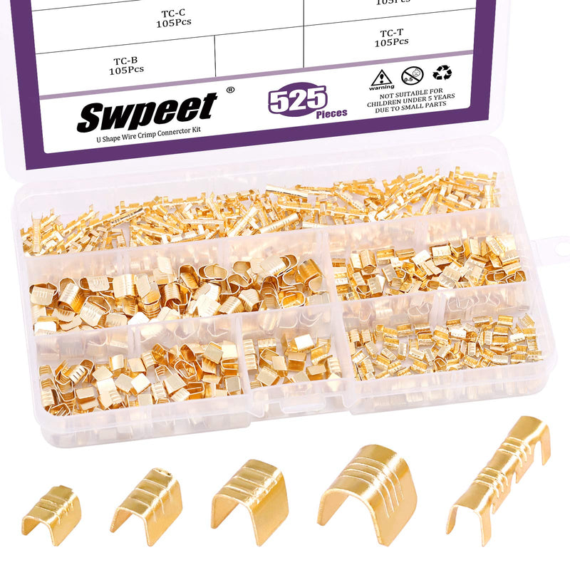 Swpeet 525Pcs Gold TC-1 TC-A TC-B TC-C TC-T Non-Insulated U Shape Wire Crimp Copper Terminal Connerctor Kit, Ring Lugs Crimp Cable Terminal for Crimp Solid Wires or Stranded Wires - NewNest Australia
