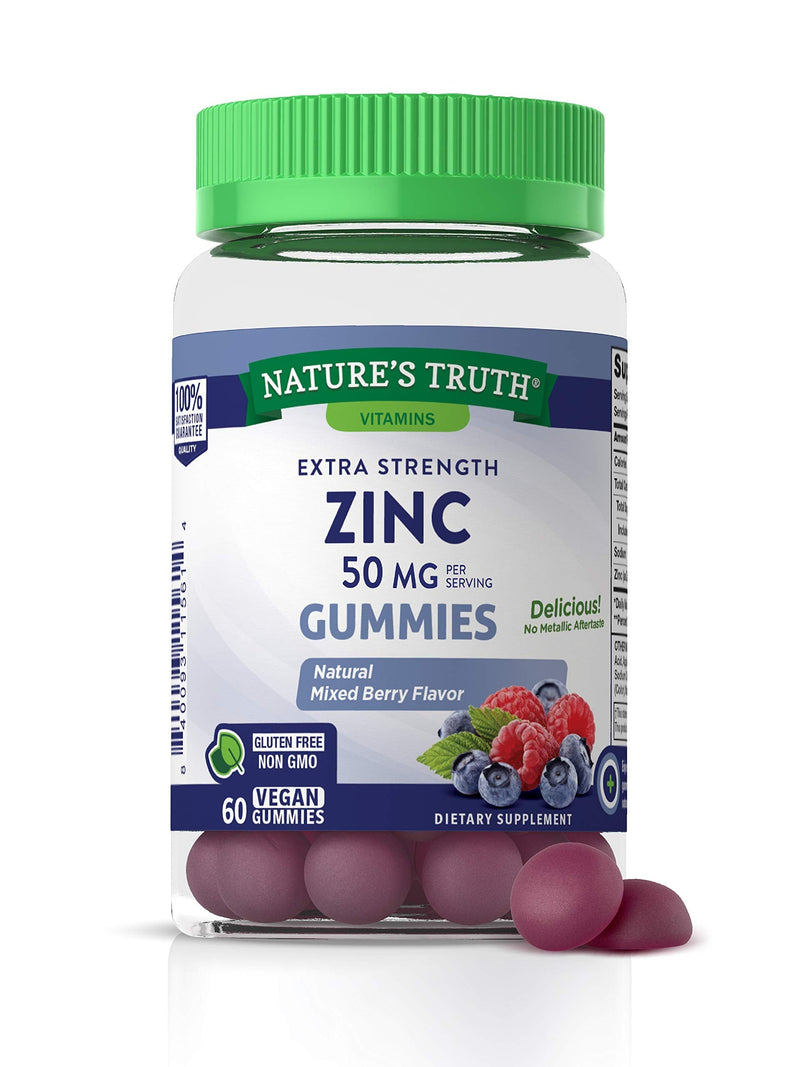 Zinc Gummies | 50mg | 60 Count | Vegan, Non-GMO & Gluten Free Supplement | Mixed Berry Flavor | by Natures Truth - NewNest Australia