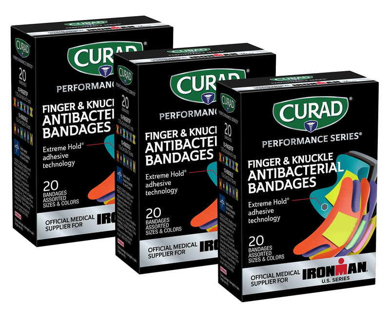 Curad Performance Series Ironman Fingertip and Knuckle Antibacterial Bandages, Extreme Hold Adhesive Technology, Fabric Bandages, 20 Count (Pack of 3) - NewNest Australia