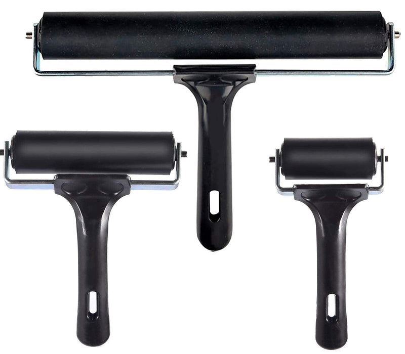 3 Pack Printmaking Brayers - Premium Brayer Rollers for Crafting, Hard Rubber Roller Brayers, Vinyl Roller Ink Paint Brush for Wallpapers Stamping Gluing Application (2.4’’, 4’’, 7.9’’) (Black) black - NewNest Australia