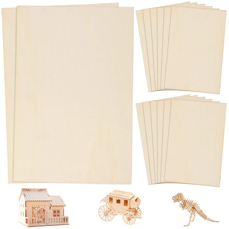 LotFancy Plywood Sheets for Crafts, 14pc Blank Unfinished Basswood Sheets, Thin Rectangle Wood Board Cutouts Pieces, 2 Sizes - 12Pc 150x100mm (6x4in), 2Pc 300x200mm (12x8in) 12pc 6x4in + 2pc 12x8in - NewNest Australia