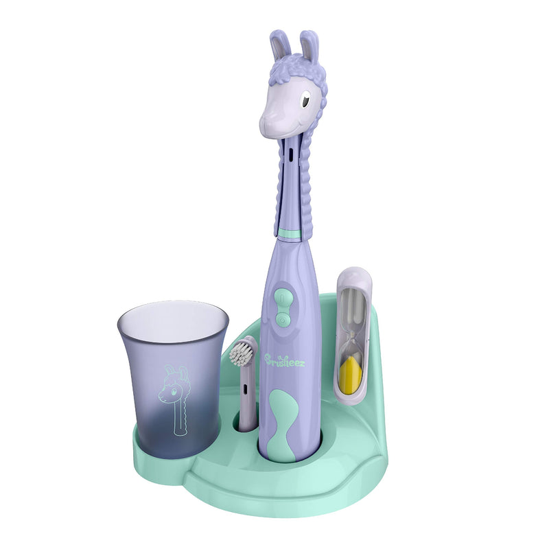 Brusheez® Kids Electric Toothbrush Set - Battery Operated, Soft Bristles, Easy-Press Power Button, 2 Brush Heads, Animal Cover, Sand Timer, Rinse Cup, and Storage Base - Ages 3+ (Luna The Llama) Luna the Llama - NewNest Australia