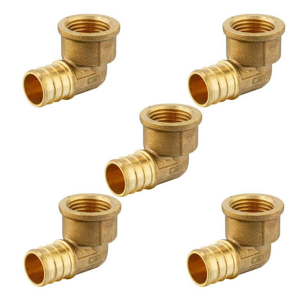 (Pack of 5) EFIELD PEX 3/4"x3/4" FEMALE THREADED NPT ELBOW ADAPTER BRASS CRIMP FITTINGS , LEAD FREE-5 PIECES - NewNest Australia