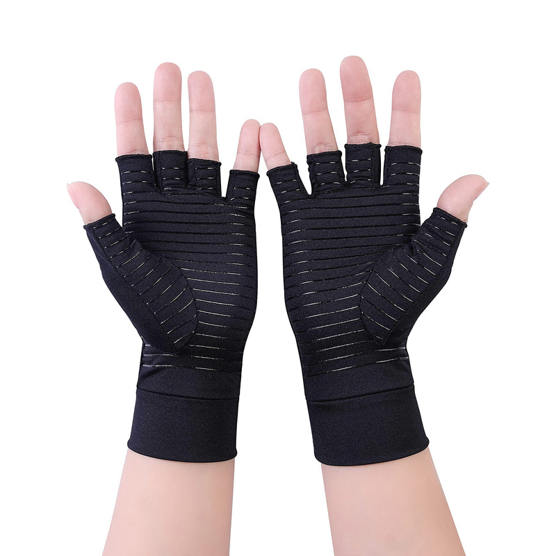 2 Pairs Copper Arthritis Compression Gloves Highest-Copper Content Infused Fit Non-slip Fingerless Glove Women Men Relieve Hand Pain Swelling,Carpal Tunnel,Typing,Support for Arthritic Joints (S) Small - NewNest Australia