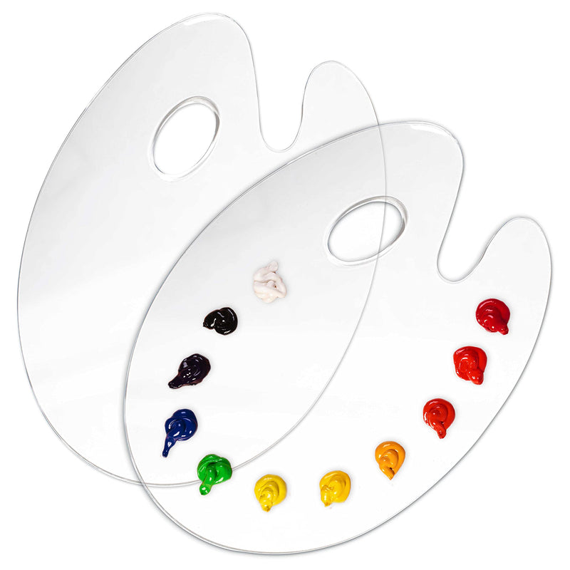 U.S. Art Supply 9" x 11.8" Clear Oval-Shaped Acrylic Painting Palette (Pack of 2) - Transparent Plastic Artist Paint Color Mixing Trays - Non-Stick, Easy Clean, Mix Acrylic, Oil - Adults Kids Students 9-inch x 11.8-inch - NewNest Australia