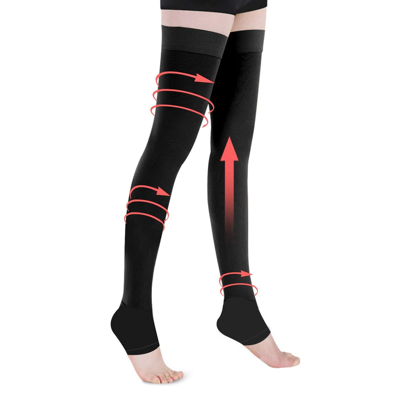 Compression Stockings Thigh High for Women Men 20-30 mmhg Graduated Compression Socks Open Toe Compression Support Hose with Non-Slide Silicone Dot Band for Swelling and Varicose Veins (Black,S) Black Small - NewNest Australia
