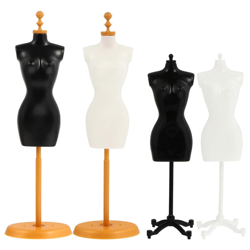 Mini Size Female Mannequin Torso, 4Pcs Mini Doll Dress Form Manikin Body with Base Stand for Sewing Dressmakers Dress Jewelry Display, Black&White, 25x7.5cm/9.82x2.95inch, (Mixed Style) - NewNest Australia