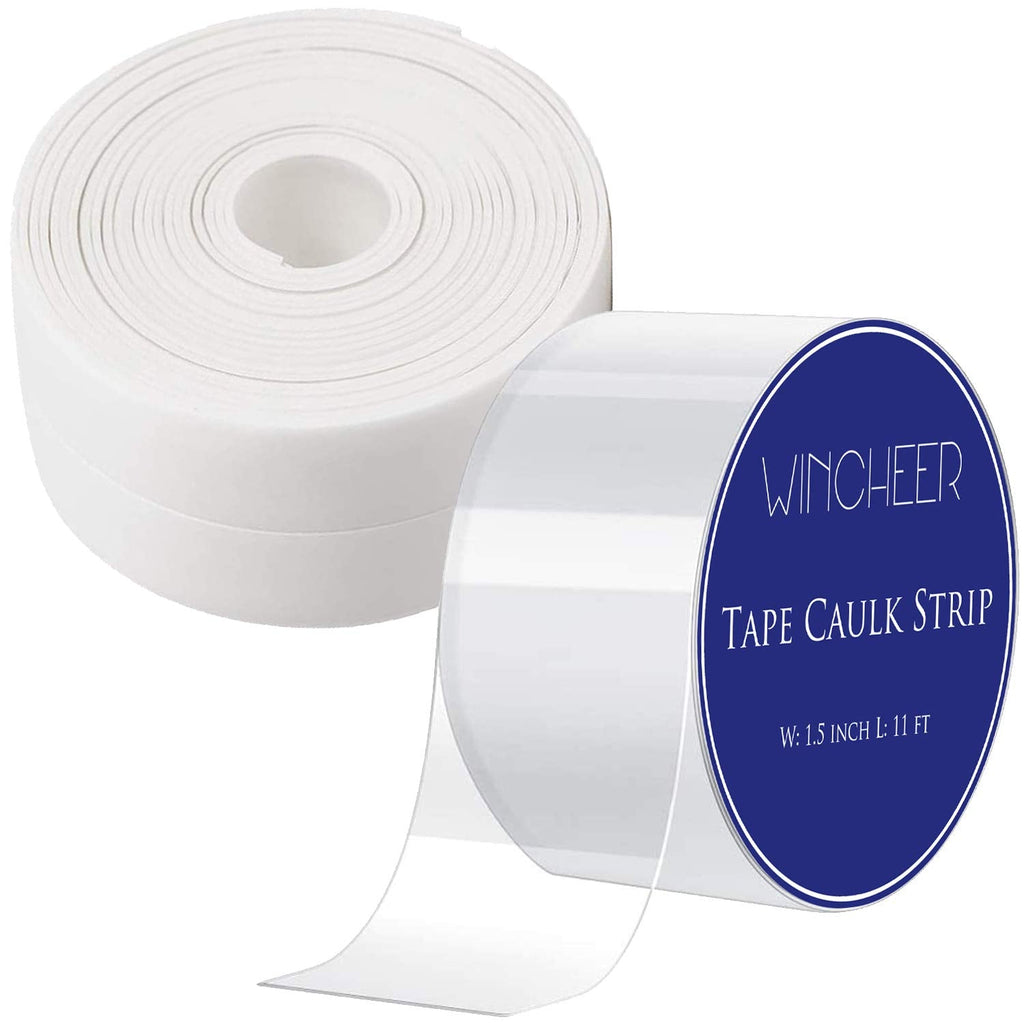 WinCheer Caulk Strip Waterproof Self Adhesive Sealing Tape 2 Pack, Clear Wall Sealant Caulking Roll for Kitchen Bathtub Sink Basin Bathroom Toilet, 1.5Inch x 11Ft (White, Transparent) - NewNest Australia