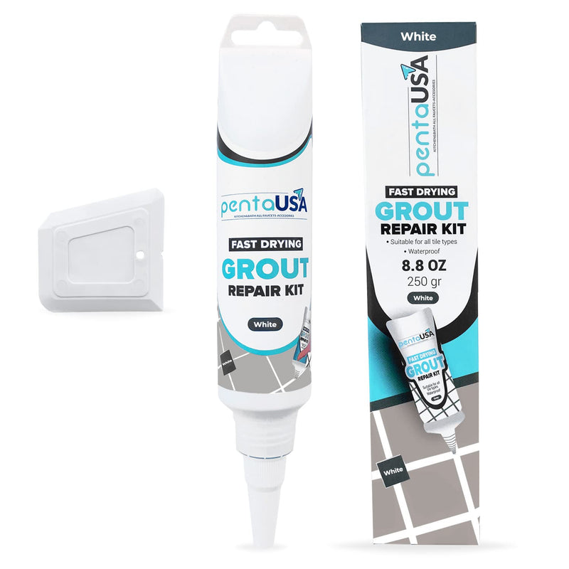 PentaUSA Tile Grout Repairs Renews Fills Tube, 3 Triple Protection, Fast Drying Grout Repair Kit, Heavy-Duty Grout Cleaner - Restore and Renew Grout Line, Easy and Safe to Use, White, 8.8 oz - 250 gr - NewNest Australia