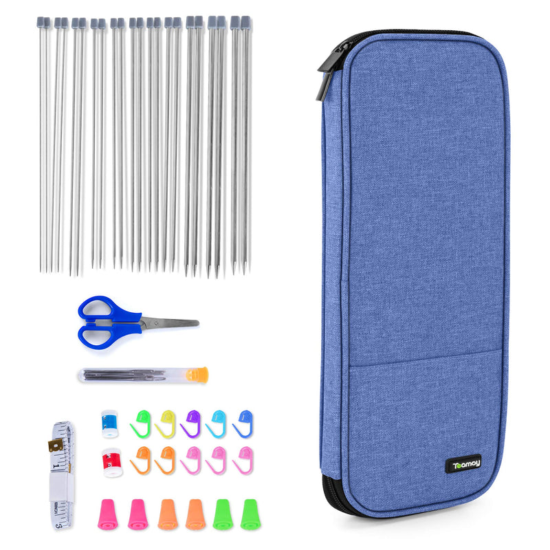 Teamoy Knitting Needle Set, 22PCS Single Pointed Knitting Needles with Case, Stitch Makers and Other Knitting Accessories, Blue Case with Accessories (Pack of 1) - NewNest Australia