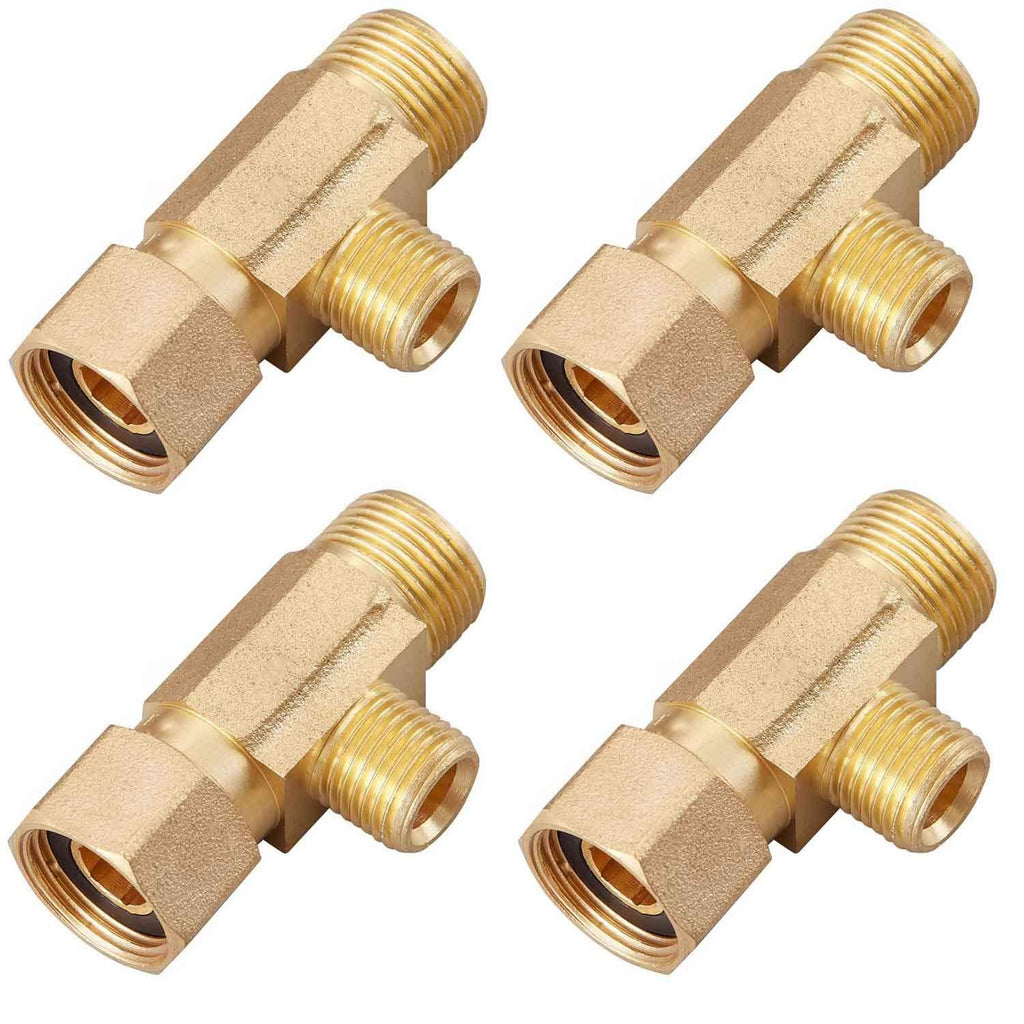 Litorange Lead Free 4 PCS Brass Angle Stop Add-A-Tee Valve 3/8" Female by 3/8 Inch by 1/4-Inch Male T Extender Water Compression Easy Connect Tee (Pack of 4) 3/8 x 1/4 Add-A-Tee 4PCS - NewNest Australia