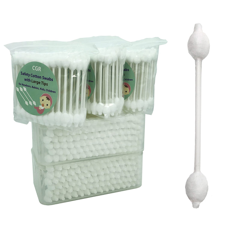 400pcs CGR Baby Safety Cotton Swabs with Large Tips for Newborn, Babies, Kids, Children, 100% Organic Cotton, White Paper Sticks, 5 Pack of 80 Swabs Total(2 Boxes and 3 Bags) - NewNest Australia