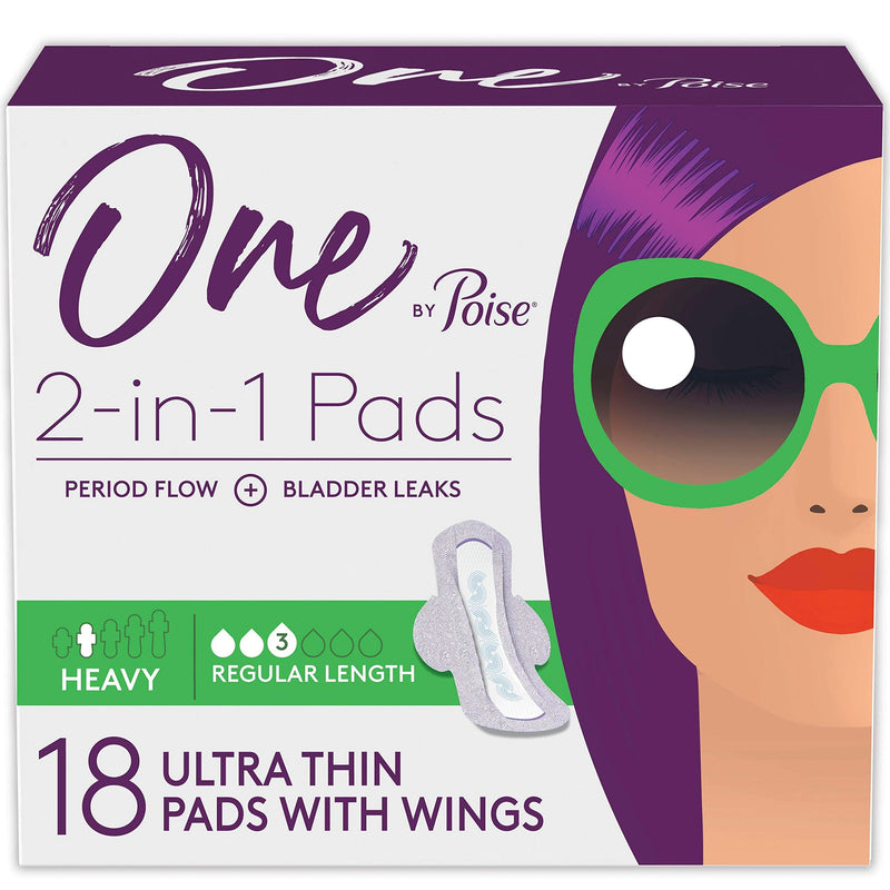One by Poise Feminine Pads with Wings (2-in-1 Period & Bladder Leakage Pad for Women), Heavy Absorbency, 18 Count Ultra Thin Heavy Pads (18 Count) - NewNest Australia