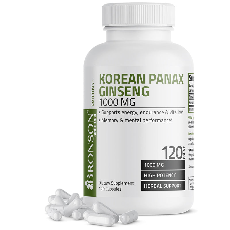 Bronson Korean Panax Ginseng 1000 mg Supports Energy, Endurance & Vitality + Memory and Mental Performance, 120 Capsules 120 Count (Pack of 1) - NewNest Australia