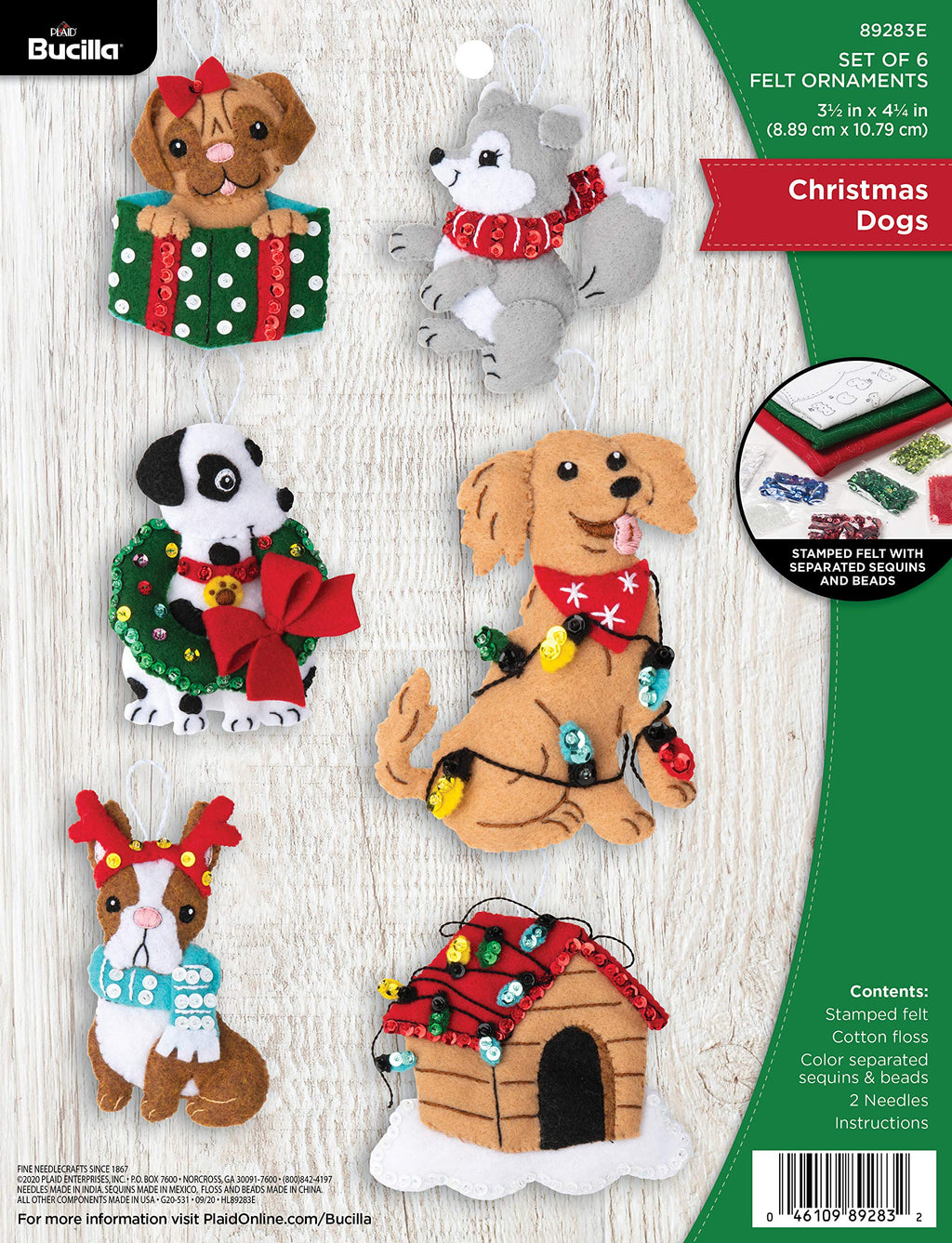 Bucilla, Christmas Dogs, Felt Applique Ornament Kit, Set of 6 - NewNest Australia