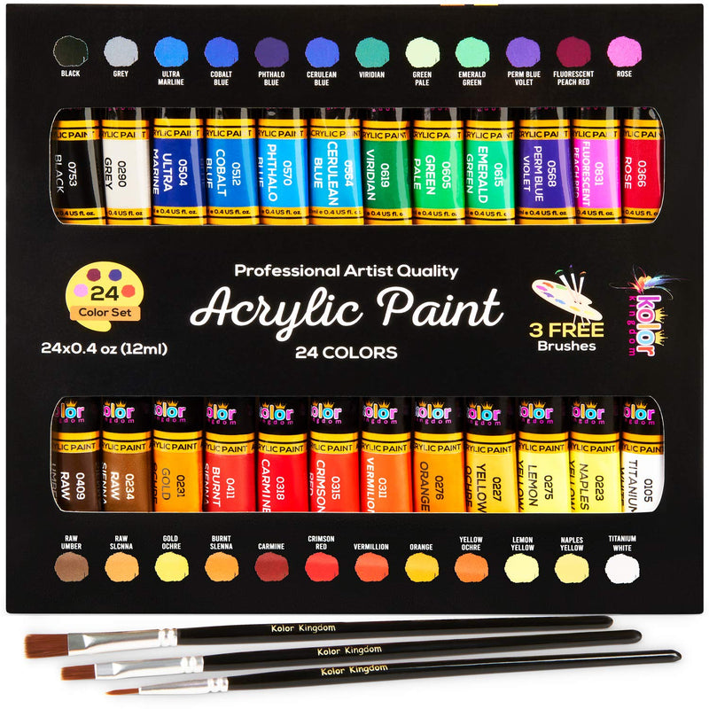 Acrylic Paint Set Color Paint Kit For Artists & Beginners Craft Paints for Paper,Canvas,Rock Painting,Wood,Ceramic & Fabric Vibrant -Non-Toxic including 3 paint brushes (24 set) 24 set - NewNest Australia