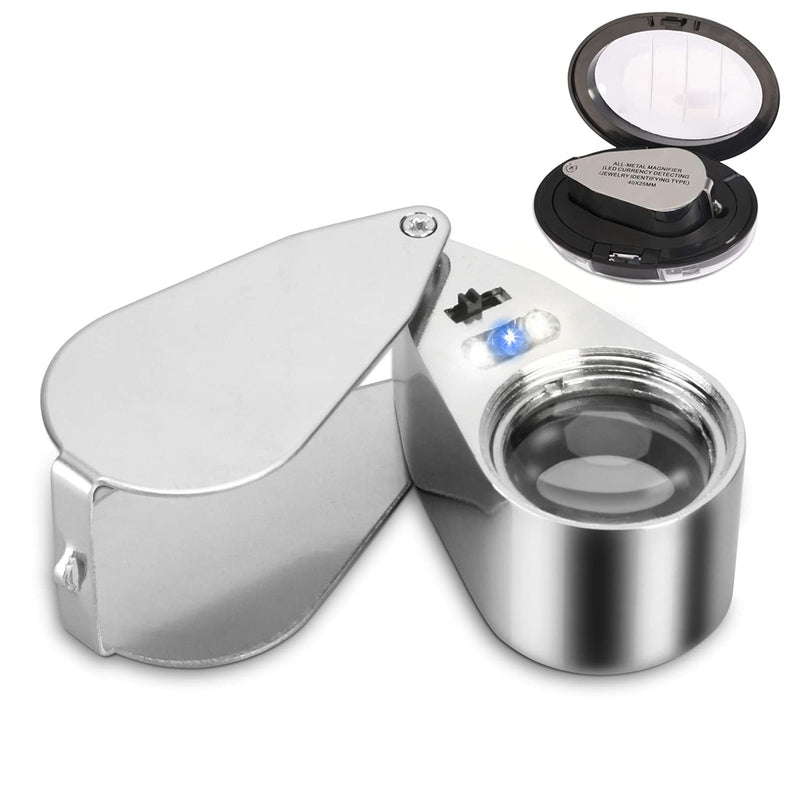 40X Metal Illuminated Jewelers Loop Magnifier Glass, JLY Loupe Magnifier with Light and Pocket Folding, Handheld Jewelers Eye Loop for Jewelry Identifying, Currency Detecting, Rock Collecting, Stamps - NewNest Australia