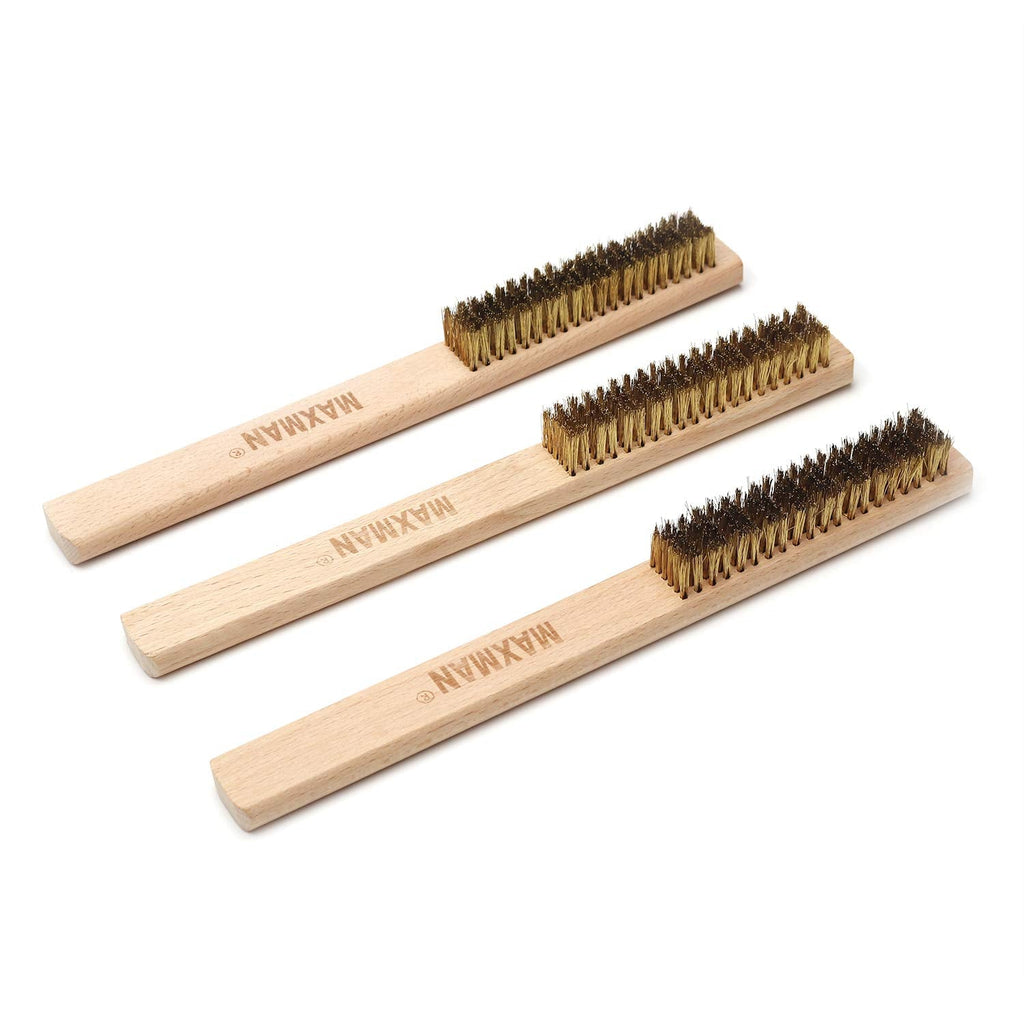 Copper Wire Brush 20×6 Row Natural Beech Handle, Ideal for Cleaning or Surface Texturing on Soft Metals, Removes Lint, 3 Pieces Gold-3 - NewNest Australia