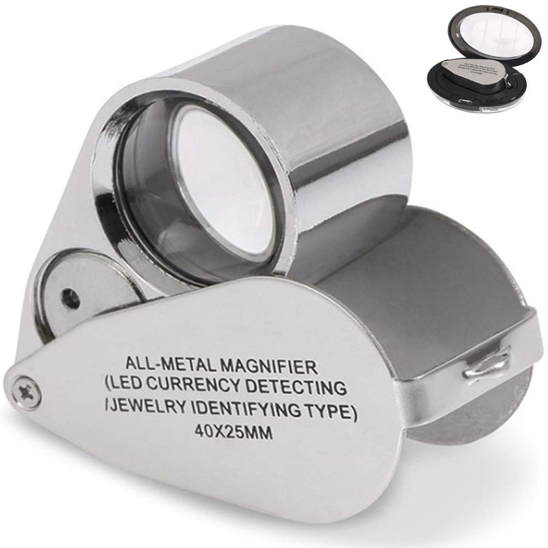 JYOME 40X Metal Illuminated Jewelry Loop Magnifier, Magnifying Glass with LED Light Pocket Folding Jewelers Loupe for Currency Detecting Jewlers Identifying Type Lupe - NewNest Australia
