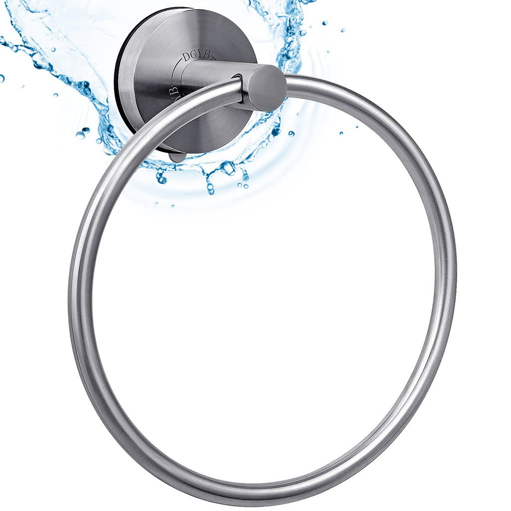 DGYB Drill Free Powerful Vacuum Suction Cup Towel Ring for Kitchen Bathroom Shower Glass Mirror Tile - Removable Stainless Steel Towel Round Holder (Brushed) Brushed - NewNest Australia