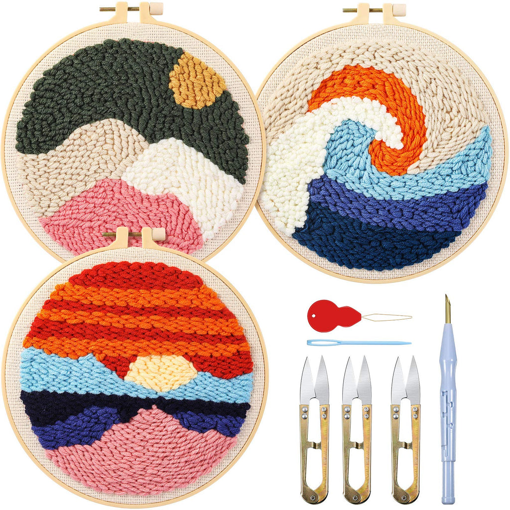 3 Sets Punch Needle Embroidery Starter Kit Punch Needle Kits Threader Fabric Embroidery Hoop Yarn Rug Punch Needle with an Adjustable Embroidery Pen for Adults Kids Beginner (Red) - NewNest Australia