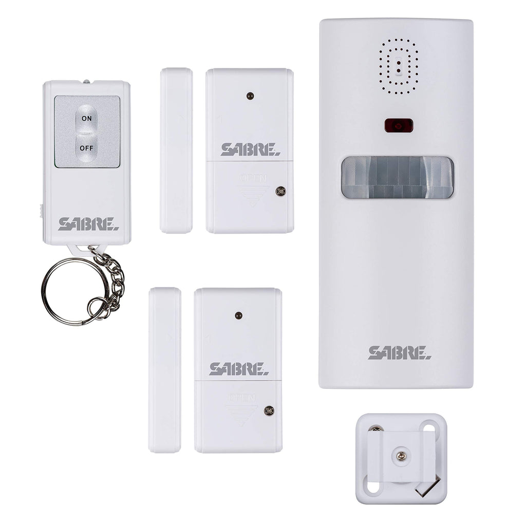 SABRE Home Security System with Remote, 125dB Alarm, Audible Up to 850 Feet (259 Meters), Wireless, Comes with 1 Motion Sensor Alarm, 2 Door or Window Alarms and 1 Remote Key Fob, Home and Away Modes - NewNest Australia