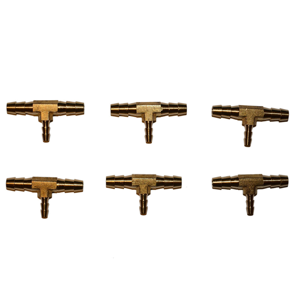 Brass Barb Tee Fitting 1/4" x 1/4" x 1/8" (Set of Six) Set of Six - NewNest Australia