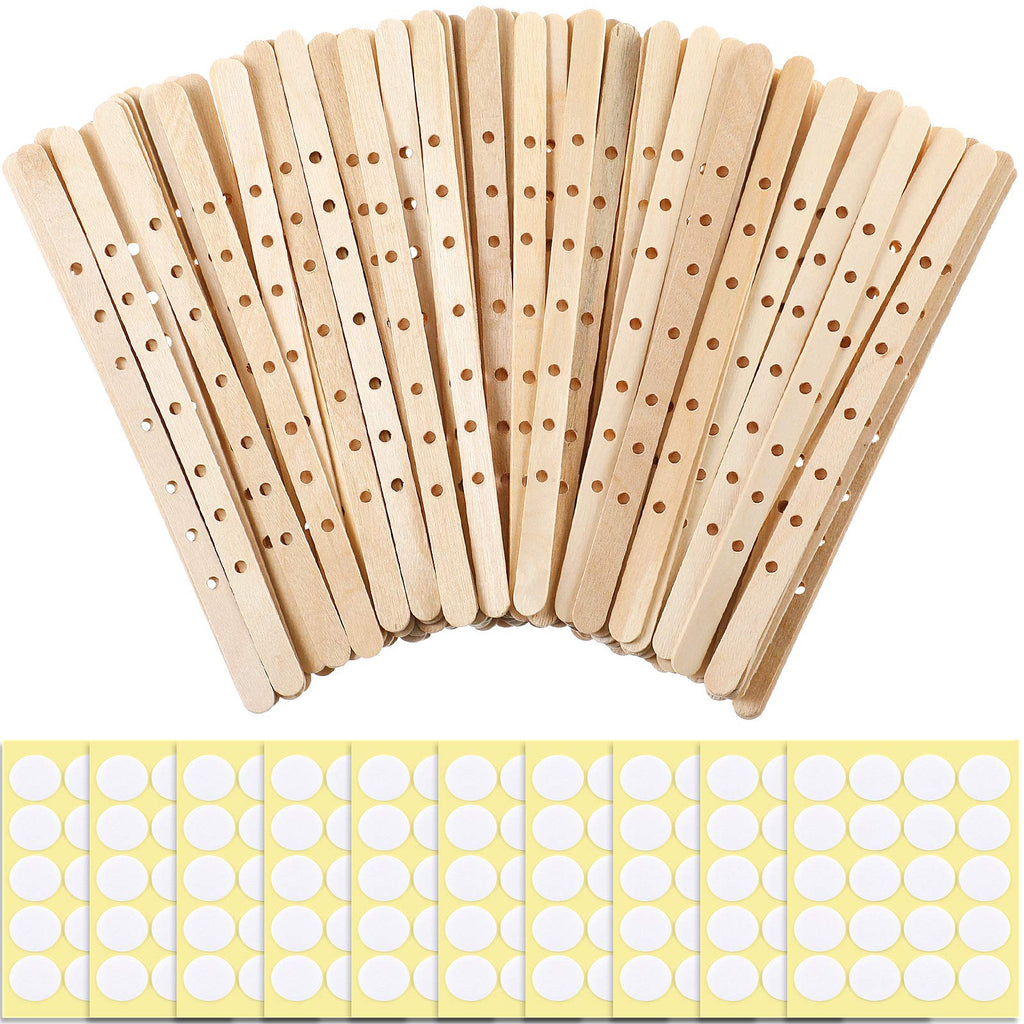 100 Pieces Wooden Candle Wick Holders and 200 Pieces Candle Wick Stickers, Candle Wick Centering Device, Candle Wick Bars for DIY Candle Making Wick Clips Centering Tools - NewNest Australia