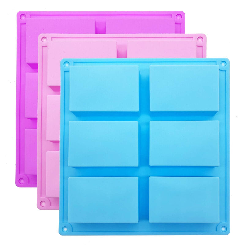 Silicone Soap Molds,6 Cavities Rectangle Silicone Molds for Homemade Craft Soap Mold, Cake Mold, Chocolate Mold ＆ Ice Cube Tray -Molds Set of 3(Blue & Purple& Pink). - NewNest Australia
