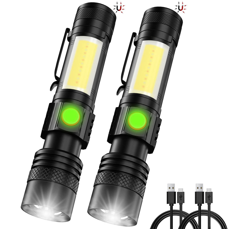 Rechargeable Flashlight,[New Edition LED Flashlight with Red Cob Strobe Light] Mini Small Maglite Flashlights with High Lumens,Waterproof,Zoomable,6 Modes for Hiking,Camping,Emergency(2 Pack） - NewNest Australia