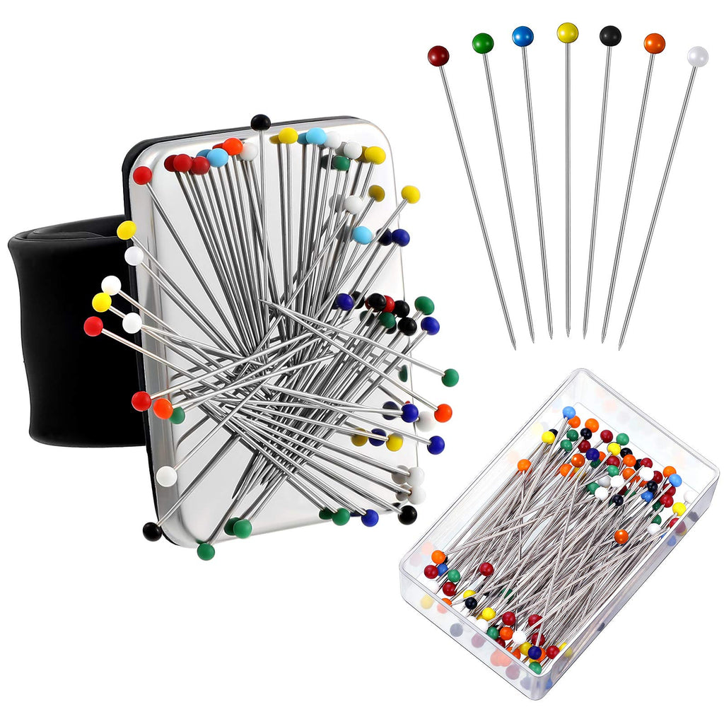 Magnetic Wrist Sewing Pincushion with 100 Pieces Sewing Pins Set Wrist Pin Cushion Magnetic Wrist Pin Holder Wristband Wrist 1.5 Inch Ball Head Straight Pins for Hand Sewing Supplies (Black) Black - NewNest Australia