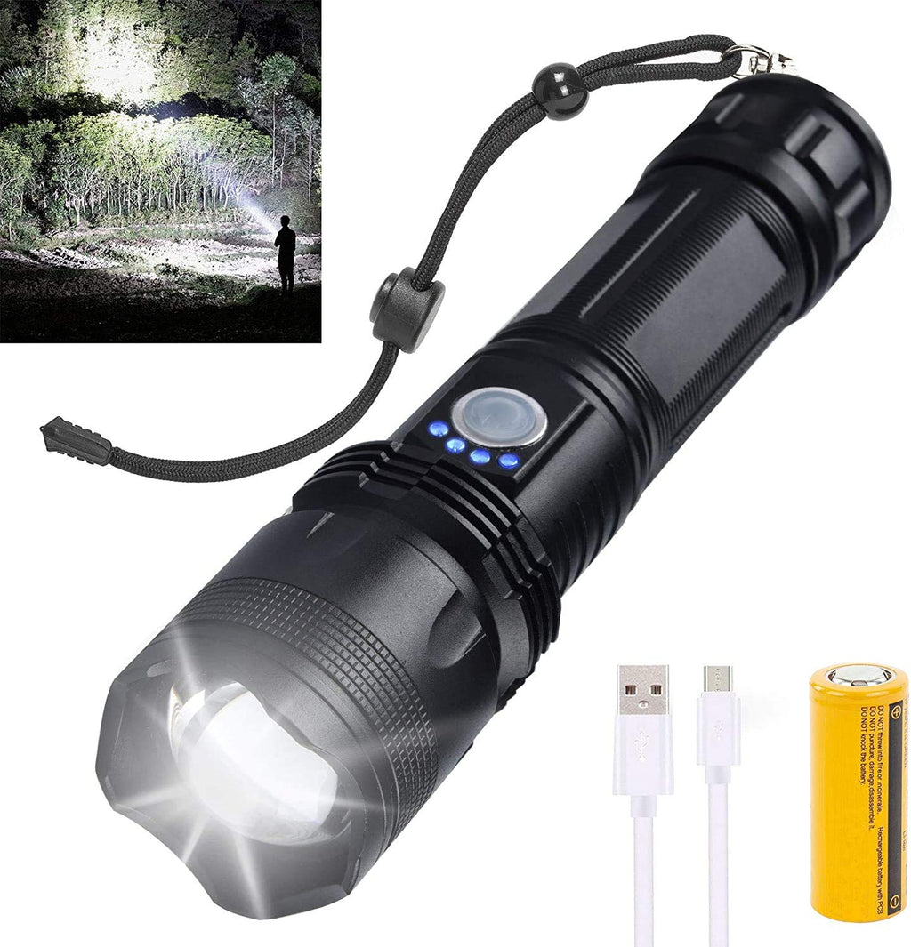 Rechargeable LED Flashlights High Lumens, 10000 Lumens Super Bright Powerful Tactical Flashlights with 26650 Batteries Included, Zoomable, 5 Modes, Waterproof Flashlight for Emergencies - NewNest Australia